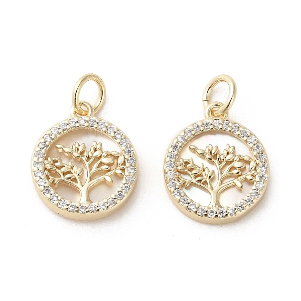 

PandaHall Brass Micro Pave Cubic Zirconia Pendants, with Shell, Flat Round with Tree, Real 18K Gold Plated, 14x12x3mm, Hole: 3mm Brass+Cubic..., Clear
