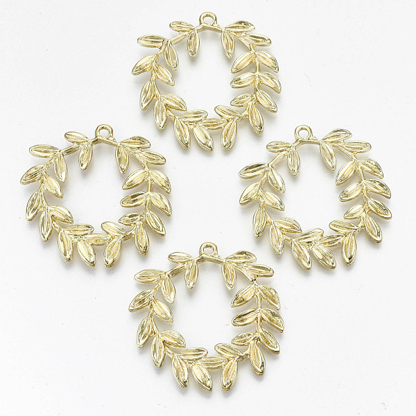 

PandaHall Rack Plating Alloy Pendants, Cadmium Free & Nickel Free & Lead Free, Olive Wreath, Light Gold, 38.5x38~39x3mm, Hole: 2mm Alloy...