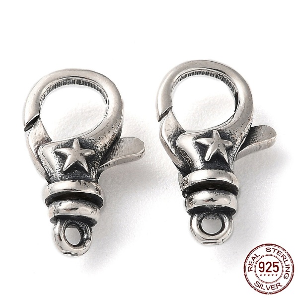 

PandaHall 925 Thailand Sterling Silver Lobster Claw Clasps, Star, Antique Silver, 15x9x5mm, Hole: 1.5mm Sterling Silver Star