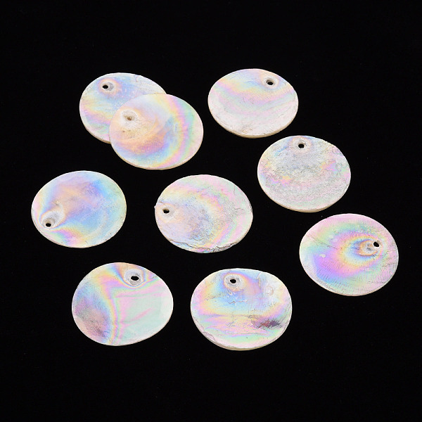 

PandaHall Electroplate Natural Capiz Shell Pendants, AB Color Plated, Flat Round, Seashell Color, 25x1mm, Hole: 1.5mm Capiz Shell Flat Round
