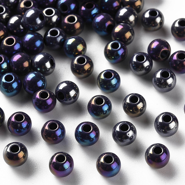 

PandaHall Opaque Acrylic Beads, AB Color Plated, Round, Prussian Blue, 6x5mm, Hole: 1.8mm, about 4400pcs/500g Acrylic Round