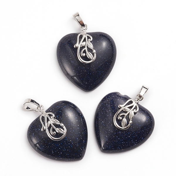 

PandaHall Synthetic Blue Goldstone Pendants, with Platinum Tone Brass Ice Pick Pinch Bails, Heart, 35~36x30~31x9mm, Hole: 7~8x5mm Blue...