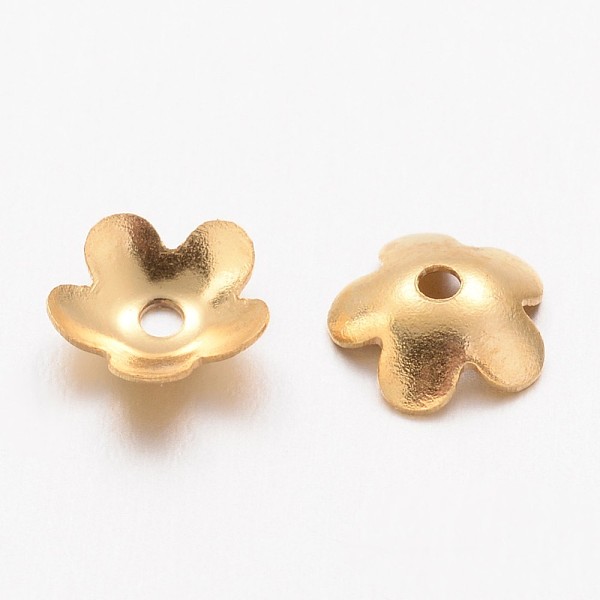 

PandaHall Ion Plating(IP) 304 Stainless Steel Bead Caps, Flower, 5-Petal, Golden, 6x1.5mm, Hole: 1mm 304 Stainless Steel