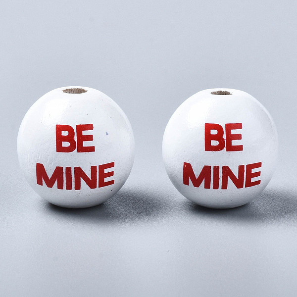 

PandaHall Painted Natural Wood European Beads, Large Hole Beads, Printed, Round with Be Mine, Red, 16x15mm, Hole: 4mm Wood Round Red