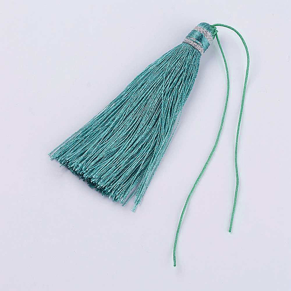 

PandaHall Nylon Thread Tassel Big Pendant Decorations, Light Sea Green, 100x10mm Nylon Green