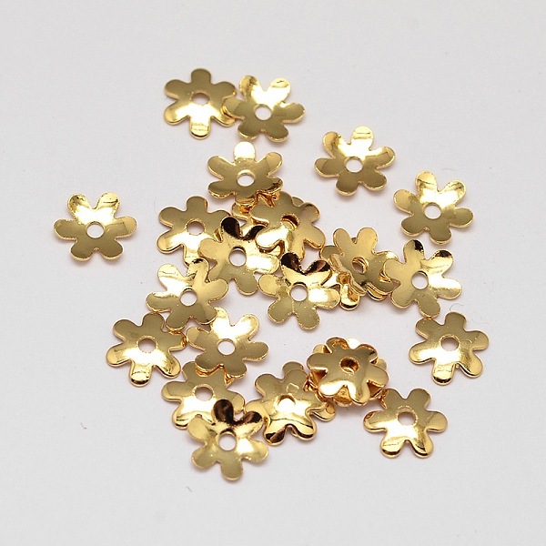 

PandaHall 6-Petal Flower Brass Bead Caps, Cadmium Free & Nickel Free & Lead Free, Real 18K Gold Plated, 6x1mm, Hole: 0.5mm Brass