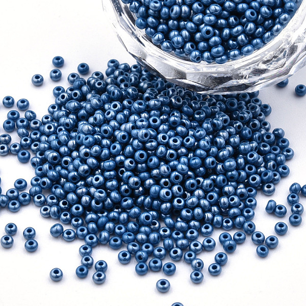 

PandaHall 11/0 Czech Opaque Glass Seed Beads, Lustered, Round, Marine Blue, 2.2x1.5mm, Hole: 0.7mm, about 500g/bag Glass