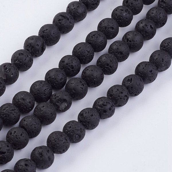 

PandaHall Natural Lava Rock Beads Strands, Round, 6~7mm, Hole: 1mm, about 63pcs/strand, 15.35 inch Round Black