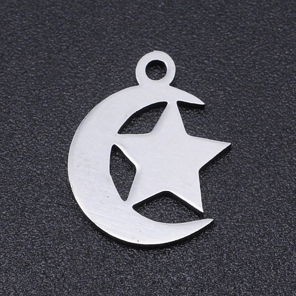

PandaHall 201 Stainless Steel Laser Cut Charms, Star with Moon, Stainless Steel Color, 14x12x1mm, Hole: 1.5mm 201 Stainless Steel Star