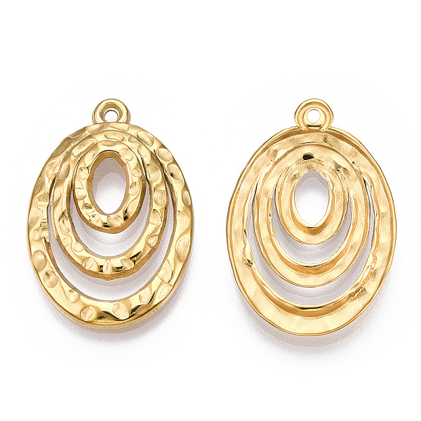 

PandaHall Ion Plating(IP) 304 Stainless Steel Pendants, Textured, Oval Charm, Real 18K Gold Plated, 29.5x20.5x3mm, Hole: 1.4mm 304 Stainless...
