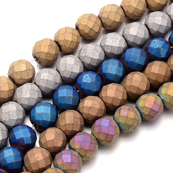 

PandaHall Frosted Electroplated Non-magnetic Synthetic Hematite Bead Strands, Faceted Round, Mixed Color, 8mm, Hole: 1mm, about 53pcs/strand...
