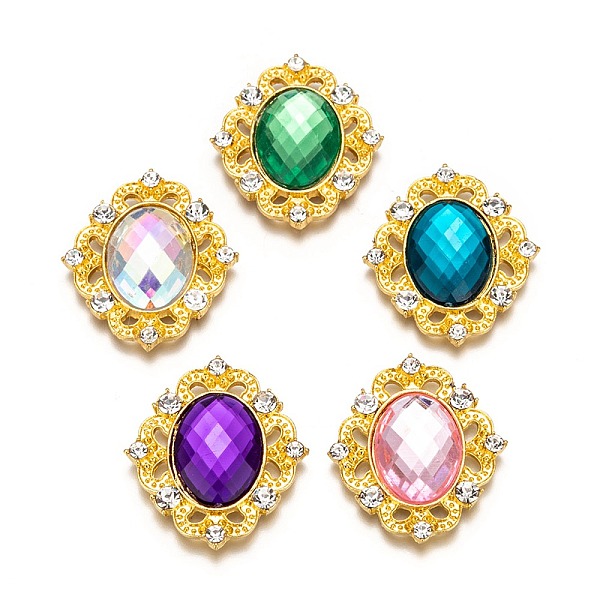 

PandaHall Alloy Acrylic Rhinestone Cabochons, with Rhinestone, Faceted, Oval, Golden, Mixed Color, 31x27x5mm Acrylic Rhinestone Oval..., Multicolor