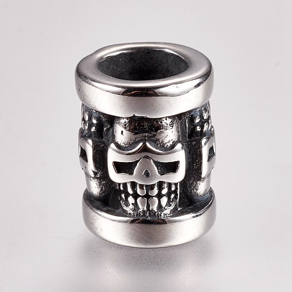 

PandaHall 304 Stainless Steel Beads, Column with Skull, Large Hole Beads, Antique Silver, 13x10mm, Hole: 6mm 304 Stainless Steel Column