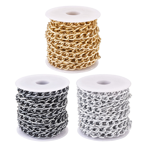 

PandaHall Aluminium Twisted Curb Chains, Diamond Cut Chains, with Spool, Unwelded, Mixed Color, 10x6.5x1.8mm, 3 colors, 5m/color, 15m/set...