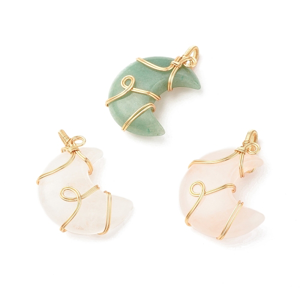 

PandaHall Natural & Synthetic Stone Pendants, with Eco-Friendly Copper Wire Wrapped, Moon, Real 18K Gold Plated, 44x30.5x11.5mm, Hole: 6.5mm...