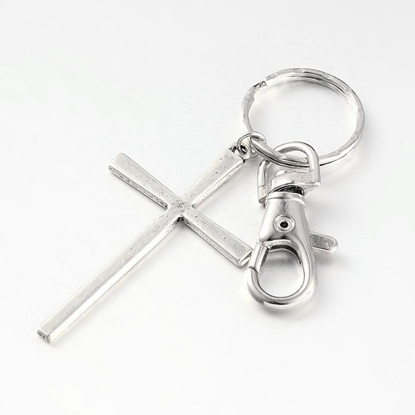 

PandaHall Alloy Cross Keychain, with Iron Ring and Alloy Swivel Lobster Claw Clasps, Mixed Color, 88mm Alloy Cross