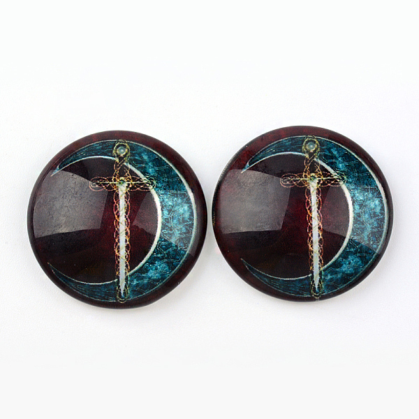 

PandaHall Glass Cabochons for DIY Projects, Half Round/Dome with Pattern, Coconut Brown, 12x4mm Glass Half Round Brown