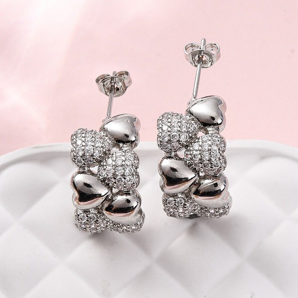Latón micro pave aretes de circonita cúbica transparente