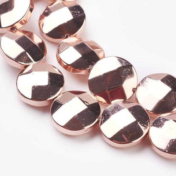 

PandaHall Electroplate Non-magnetic Synthetic Hematite Beads Strands, Grade AAA, Faceted, Flat Round, Rose Gold Plated, 10x4mm, Hole: 1mm...