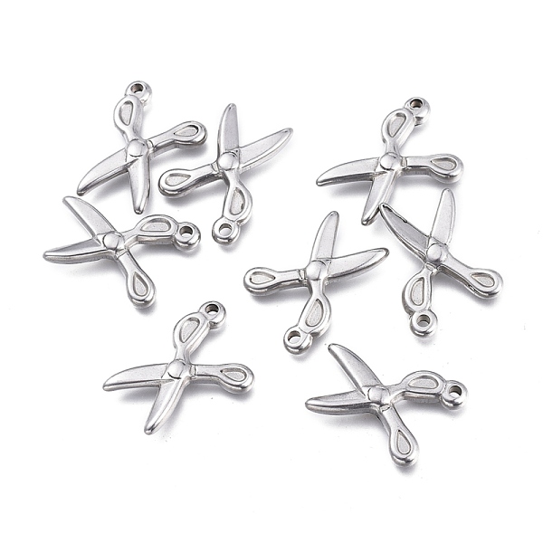 PandaHall 304 Stainless Steel Pendants, Scissor Shape, Stainless Steel Color, 20.2x14x3.3mm, Hole: 1.6mm 304 Stainless Steel Tool