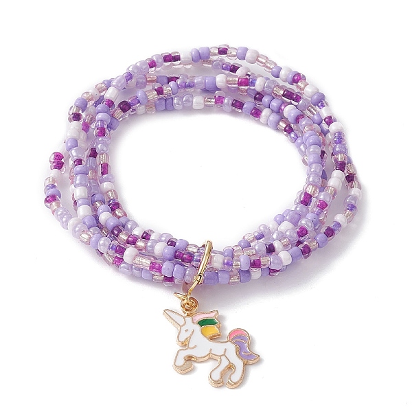 

PandaHall Glass Seed Beaded Multi-strand Bracelet, Alloy Enamel Charms Stretch Bracelet, Unicorn, 1-7/8 inch(4.7cm), Pendant: 19x23x1.5mm..., Purple