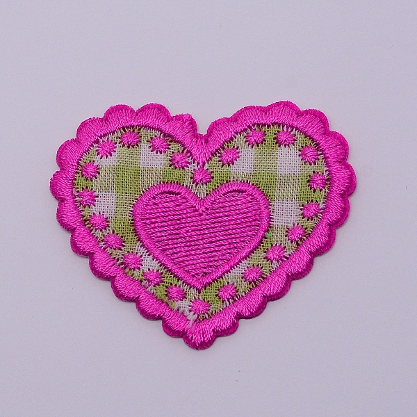 

PandaHall Computerized Embroidery Cloth Iron on/Sew on Patches, Costume Accessories, Appliques, Heart with Heart, Fuchsia, 41x49x1.5mm Cloth..., Pink