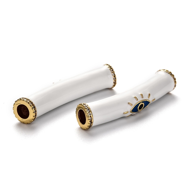

PandaHall Brass Micro Pave Clear Cubic Zirconia Tube Beads, Long-Lasting Plated, with Enamel, Tube with Evil Eye, Real 18K Gold Plated..., White