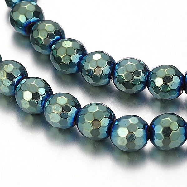 

PandaHall Electroplated Non-magnetic Synthetic Hematite Round Beads Strands, Faceted, Green Plated, 6mm, Hole: 1mm, about 71pcs/strand, 15.7...