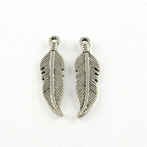 

PandaHall Tibetan Style Alloy Pendants, Feather, Cadmium Free & Lead Free, Antique Silver, 25.5x7x1mm, Hole: 1.5mm Alloy Feather