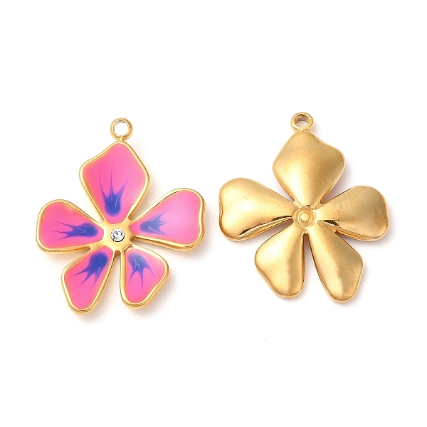 

PandaHall 304 Stainless Steel Enamel Pendants, with Rhinestones, Real 18K Gold Plated, Flower Charm, Deep Pink, 21.5x17x2.5mm, Hole: 1.5mm...