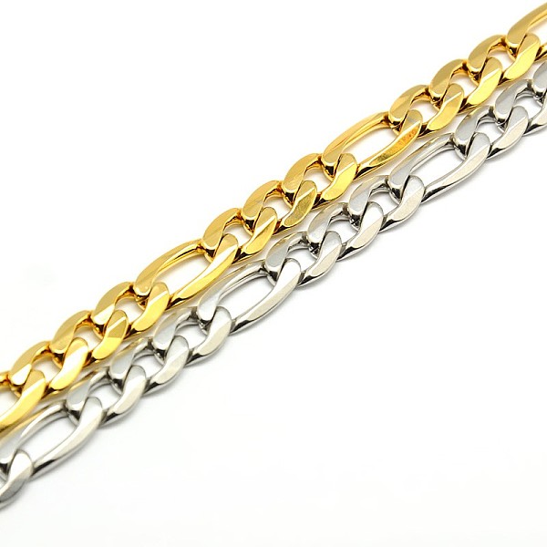 

PandaHall Trendy 304 Stainless Steel Figaro Chain Bracelets, with Lobster Claw Clasps, Faceted, Mixed Color, 8-5/8 inch(220mm), 7mm 304...