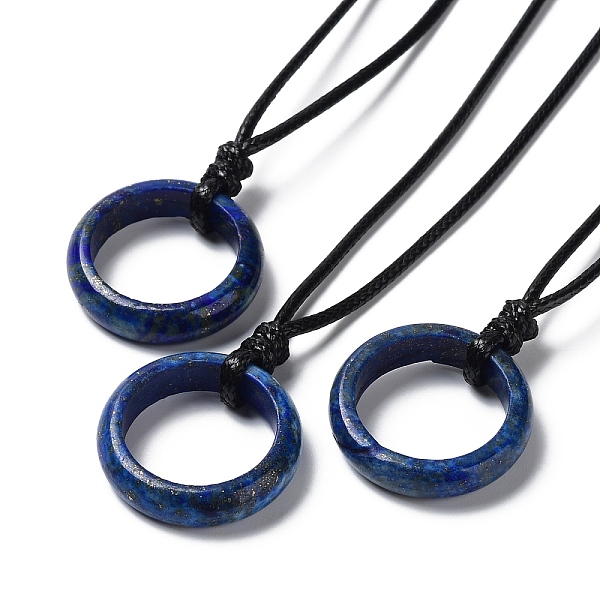 

PandaHall Natural Lapis Lazuli Ring Pendant Necklace with Waxed Cords, 29.53~29.92 inch(75~76cm), Pendant: 26x6mm Lapis Lazuli Ring