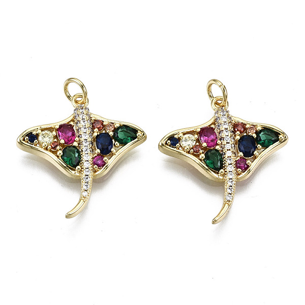 

PandaHall Brass Micro Pave Colorful Cubic Zirconia Pendants, with Jump Rings, Nickel Free, Stingray Shape, Real 16K Gold Plated, 24x22.5x3mm...