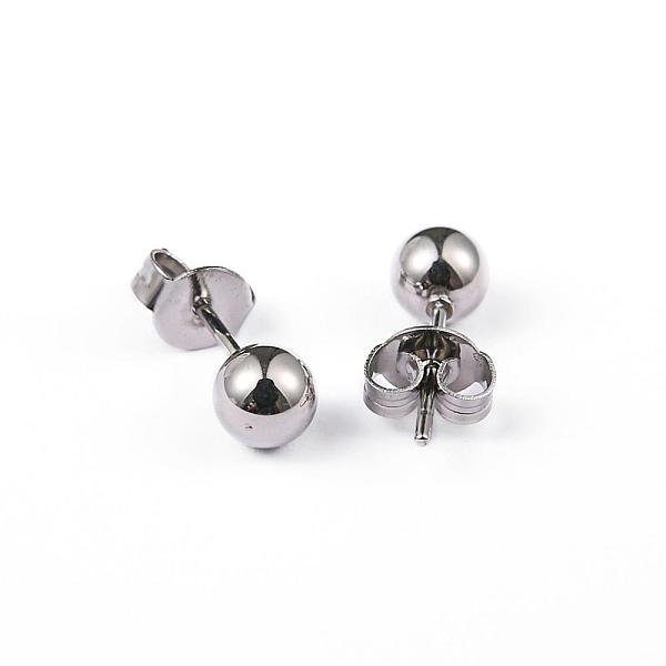 PandaHall 304 Stainless Steel Ball Stud Earrings, Hypoallergenic Earrings, Stainless Steel Color, 15x5mm, Pin: 0.8mm, 10pairs/board 304...