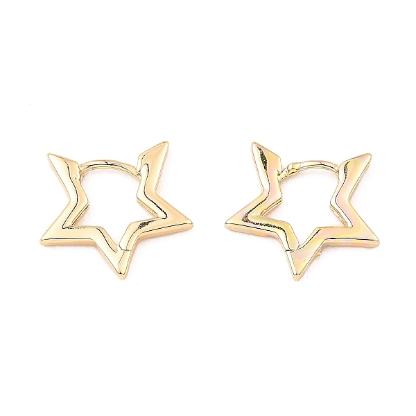 

PandaHall Brass Hoop Earrings, Star, Light Gold, 14.5x15.5x2mm Brass Star