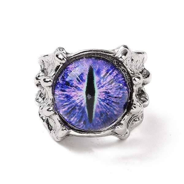 

PandaHall Dragon Eye Glass Wide Band Rings for Men, Punk Alloy Dragon Claw Open Ring, Antique Silver, Mauve, US Size 8(18.1mm) Glass Purple