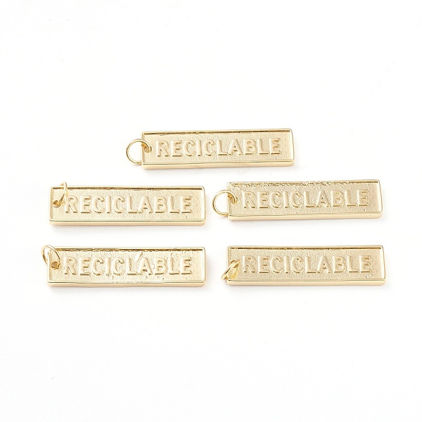 

PandaHall Brass Pendants, with Jump Rings, Long-Lasting Plated, Rectangle with Word Reciclable, Real 18K Gold Plated, 36x9.5x2.2mm, Hole...