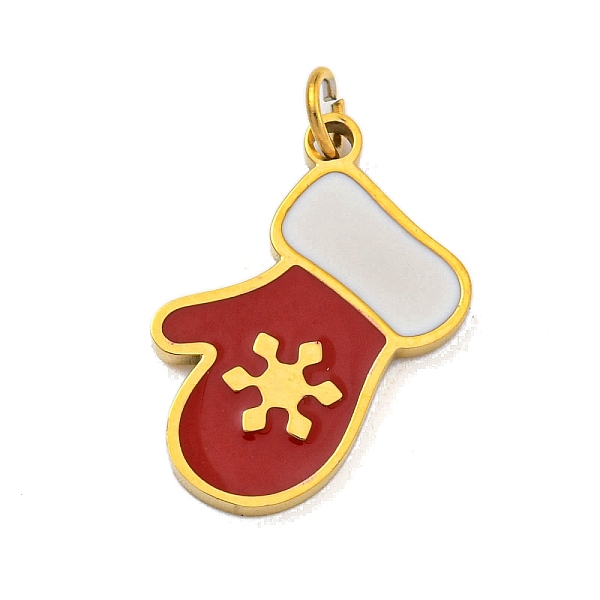 

PandaHall Christmas Theme Ion Plating(IP) 304 Stainless Steel Pendants, with Enamel and Jump Ring, Golden, Gloves, 17x11.5x1mm, Hole: 2.5mm...