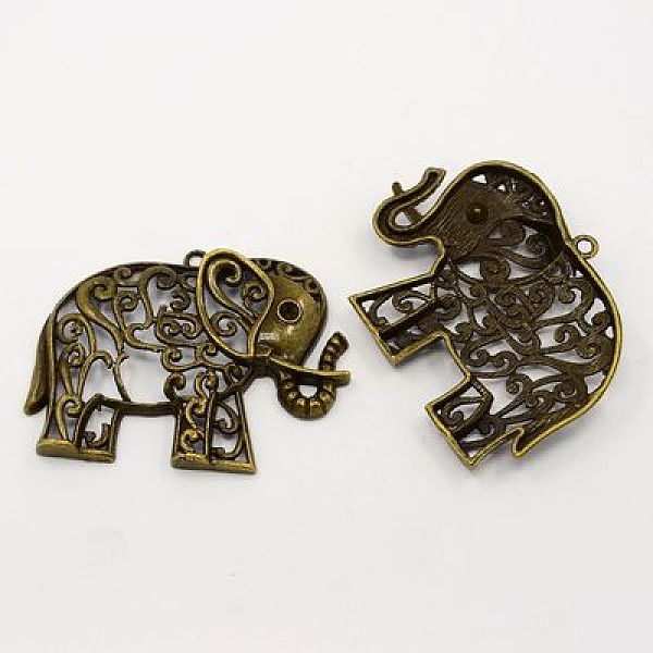 

PandaHall Tibetan Style Alloy Big Pendants, Lead Free & Cadmium Free, Elephant, Antique Bronze, 64.5x49x9mm, Hole: 3mm Alloy Elephant