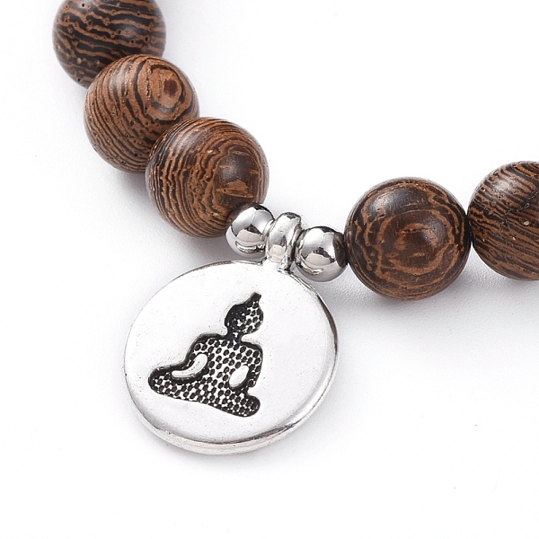

PandaHall Unisex Wood Beads Stretch Charm Bracelets, with 304 Stainless Steel Beads and Tibetan Style Alloy Pendants, Flat Round, Antique...