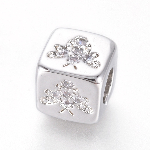 

PandaHall Brass Beads, with Micro Pave Cubic Zirconia, Cube with Bee, Clear, Platinum, 6x6x6mm, Hole: 3mm Brass+Cubic Zirconia Cube Clear