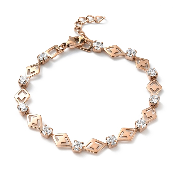 

PandaHall Crystal Cubic Zirconia Tennis Bracelet, Ion Plating(IP) 304 Stainless Steel Rhombus Link Chains Bracelet for Women, Rose Gold...