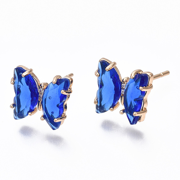 

PandaHall Cubic Zirconia Butterfly Stud Earrings with Glass, Brass Jewelry for Women, Long-Lasting Plated, Light Gold, Royal Blue, 10x11.5mm...