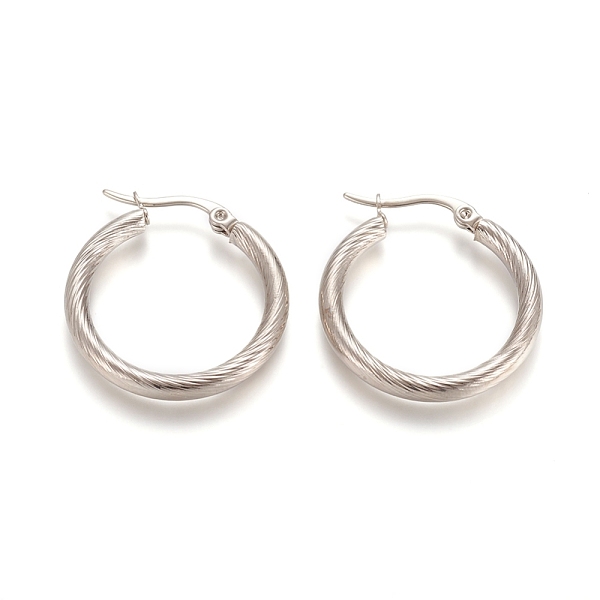 

PandaHall 304 Stainless Steel Geometric Hoop Earrings, Hypoallergenic Earrings, Twist Ring, Stainless Steel Color, 26x3mm, 9 Gauge, Pin...