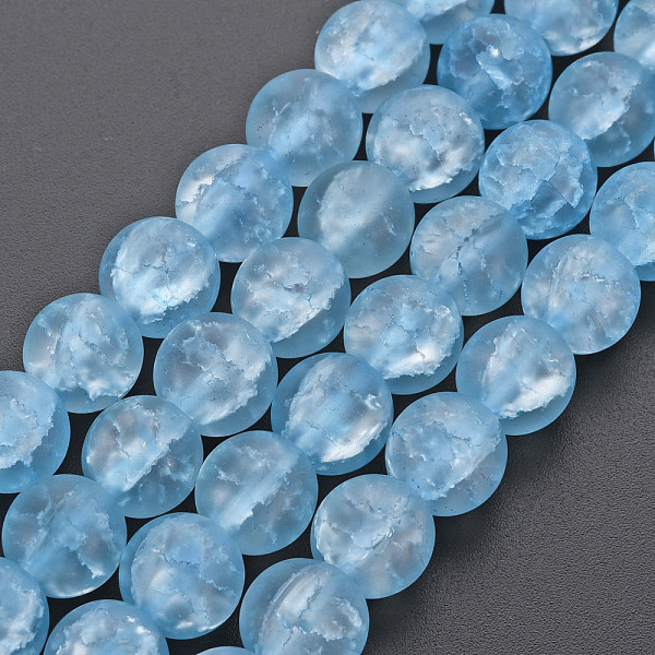 

PandaHall Crackle Glass Beads Strands, Dyed & Heated, Frosted, Round, Cornflower Blue, 10mm, Hole: 1.4mm, about 41~42pcs/strand, 15.35~15.75...