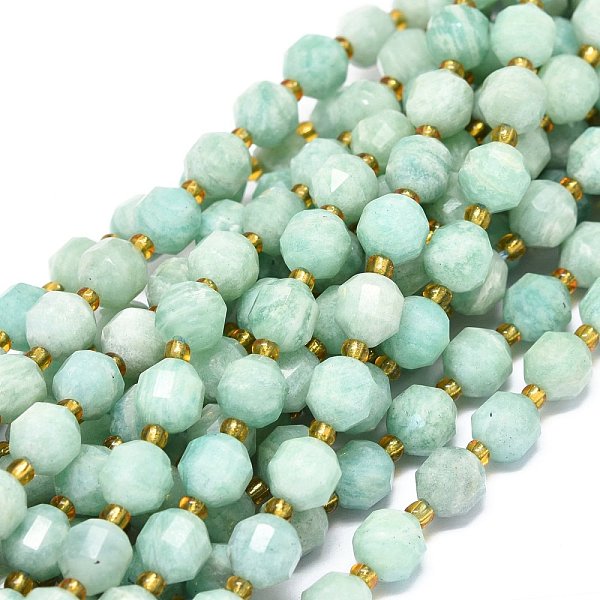 

PandaHall Natural Amazonite Beads Strands, with Seed Beads, Faceted, Bicone, Double Terminated Point Prism Beads, 7~8x7~8mm, Hole: 0.8mm...