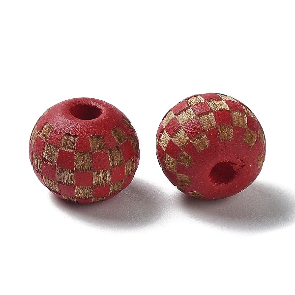

PandaHall Wood Laser Engraved Tartan Beads, Round, Dyed, for DIY Craft, Dark Red, 9.5~10x8.5mm, Hole: 3mm Schima Wood Round