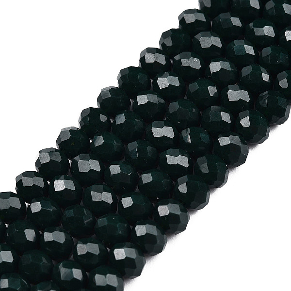 

PandaHall Opaque Solid Color Glass Beads Strands, Faceted, Rondelle, Dark Green, 3.5x3mm, Hole: 0.4mm, about 113~115pcs/strand, 32~33cm...