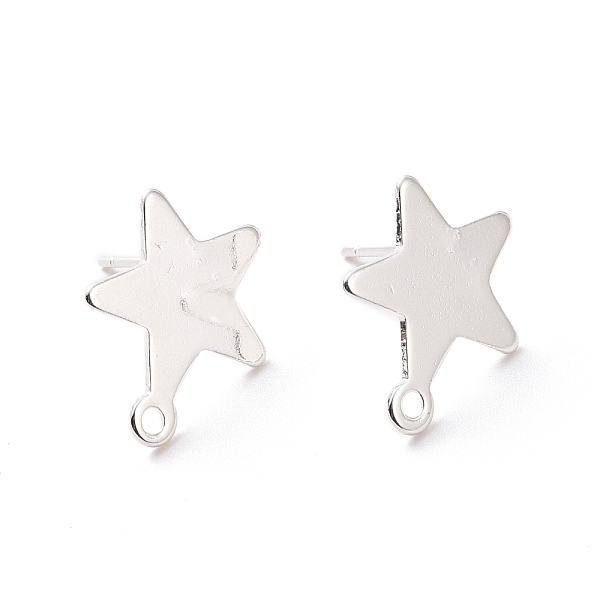 PandaHall 201 Stainless Steel Stud Earring Findings, with Horizontal Loop and 316 Stainless Steel Pin, Star, 925 Sterling Silver Plated...