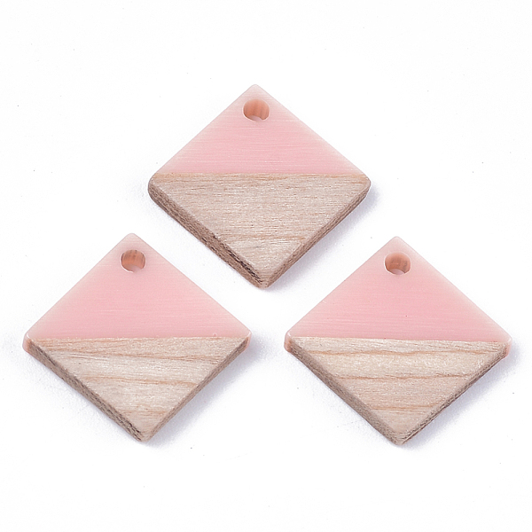 

PandaHall Resin & Wood Pendants, Rhombus, Pink, 16.5~17.5x17~18x3~4mm, Hole: 1.8mm, Side Length: 12~13mm Resin+Wood Rhombus Pink